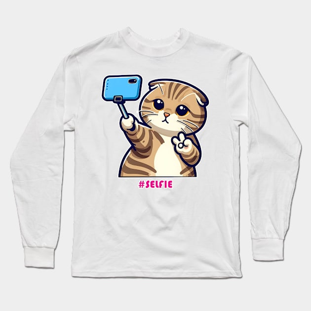 Cat Selfie Long Sleeve T-Shirt by Rawlifegraphic